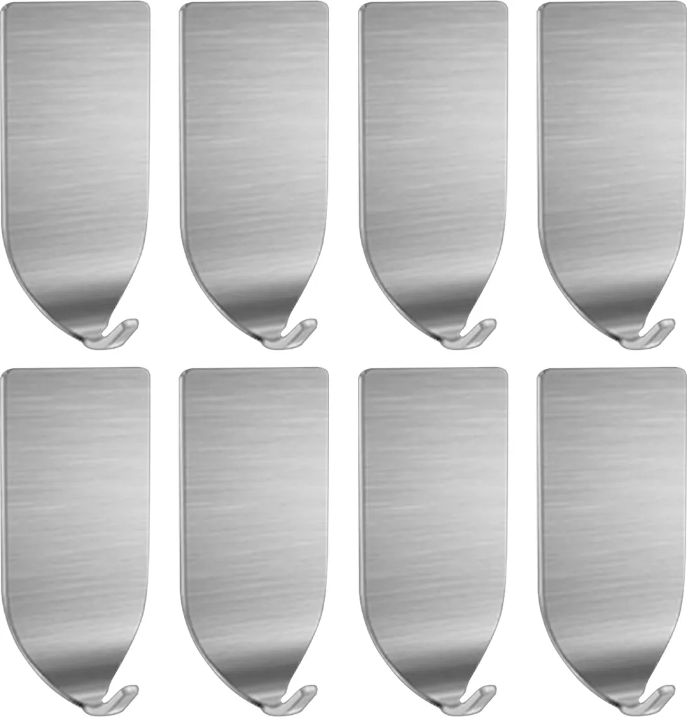 Conjunto De 8 Ganchos Autoadesivos De Aço Inoxidável Para Parede, Ideais Para Casa De Banho E Para Pendurar Roupas, Dimensões: 4, 3 X 2, 5 X 0, 3 Cm