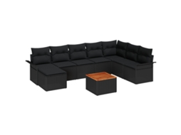 Conjunto 9 Conjunto De Sofá De Jardim Vidaxl Preto Vime Pe (297.5 X 187.5 X 69 Cm)