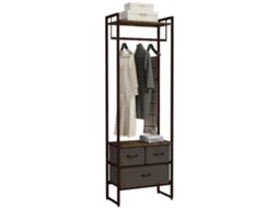 Suporte para Cabides com 3 Gavetas de Tecido, barra para pendurar e prateleira para entrada ou quarto 58.5x30x178cm castanho rústico S/MARCA