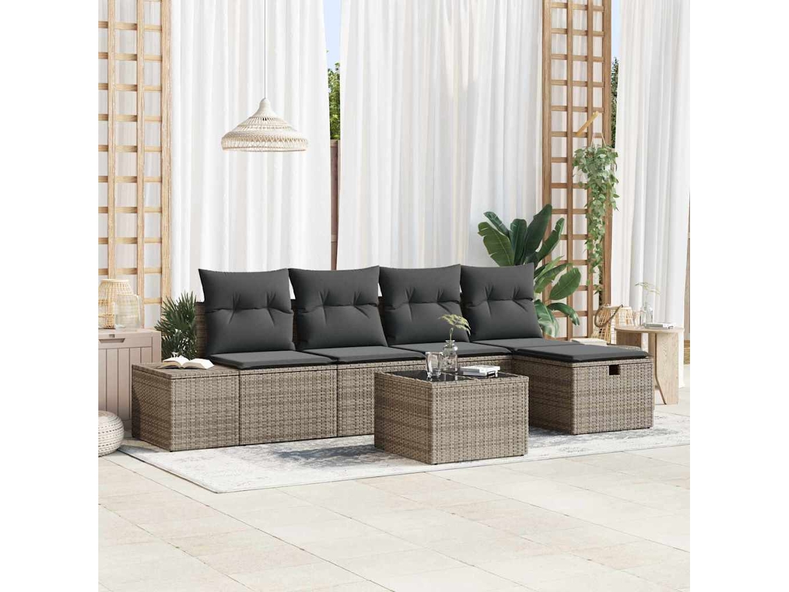 Vidaxl Conjunto De Sofá De Jardim 6 Unid. Cinzeto Vime Pe