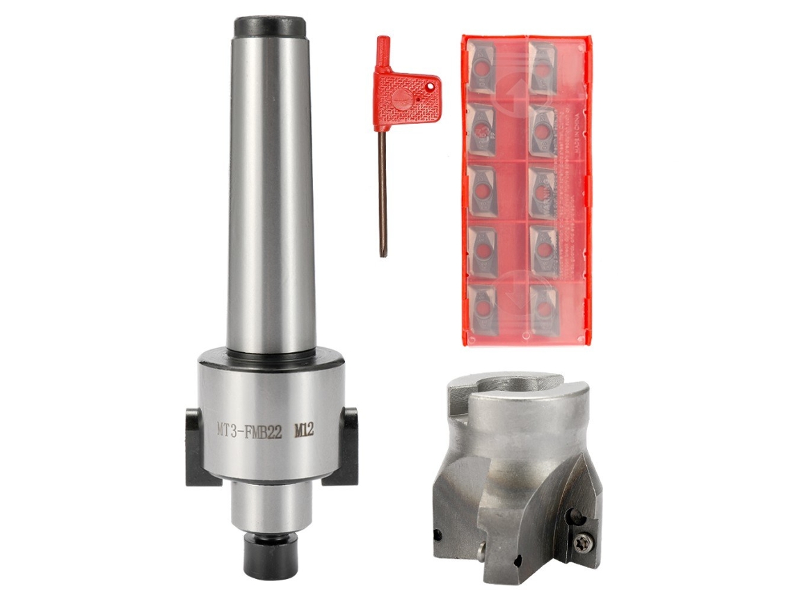 Precisão de Metal Cnc Máquina-Ferramenta Mt3-Fmb22 M12 Titular Face Mill Caramanchão 10 Peças Inserções de Carboneto Ferramenta de Torneamen Prata