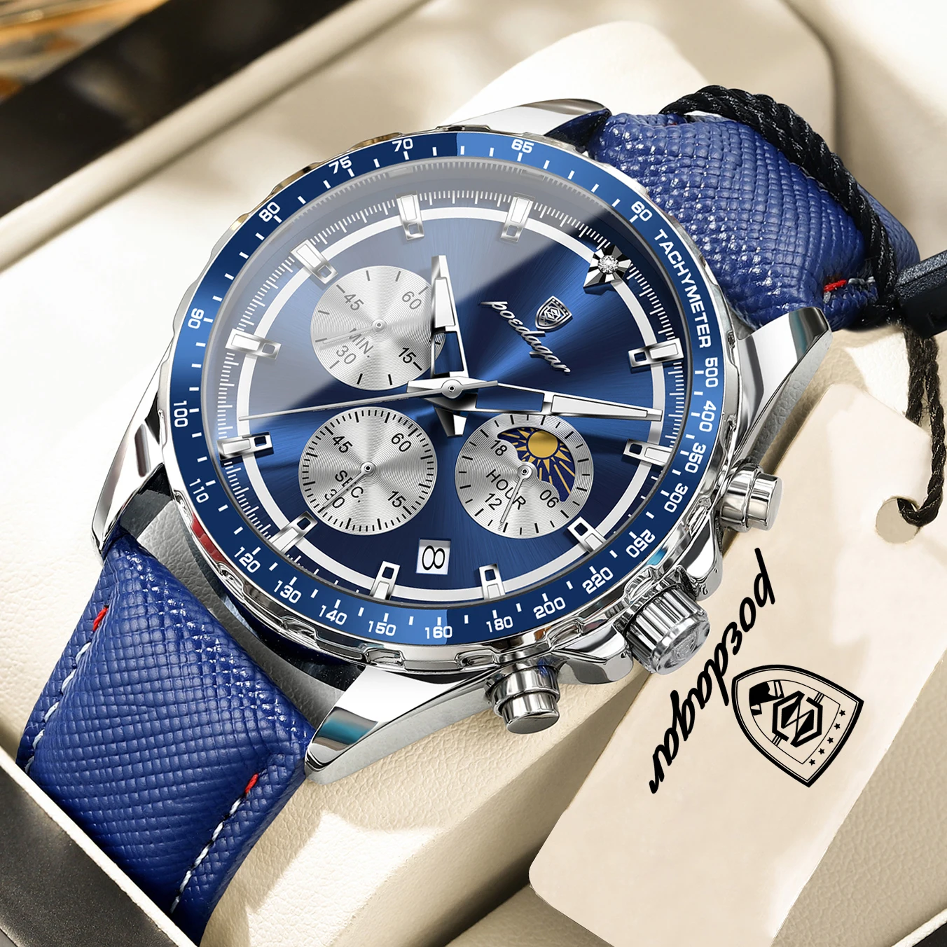 (azul Prateado) Relógio Masculino Elegante Com Cronógrafo Luminoso, À Prova D'água E Com Função De Data.