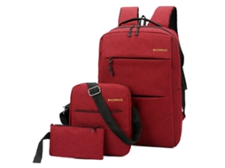 Conjunto Combinado de Mochila de 3 Peças Mochila para Laptop Resistente À Água Bolsa de Viagem de Negócios com Porta de Carregamento Usb Moc Vermelho