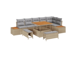 Conjunto 9 Conjunto De Sofá De Jardim Vidaxl Bege Vime Pe (100 X 100 X 71 Cm)