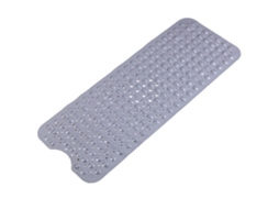 Esteira de chuveiro antiderrapante 40x100cm PVC com copo de sucção para banheiro cinza