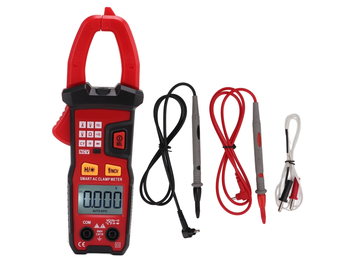 MULTÍMETRO DE PINÇA DIGITAL YURU, com LCD, lanterna, teste de tensão e corrente