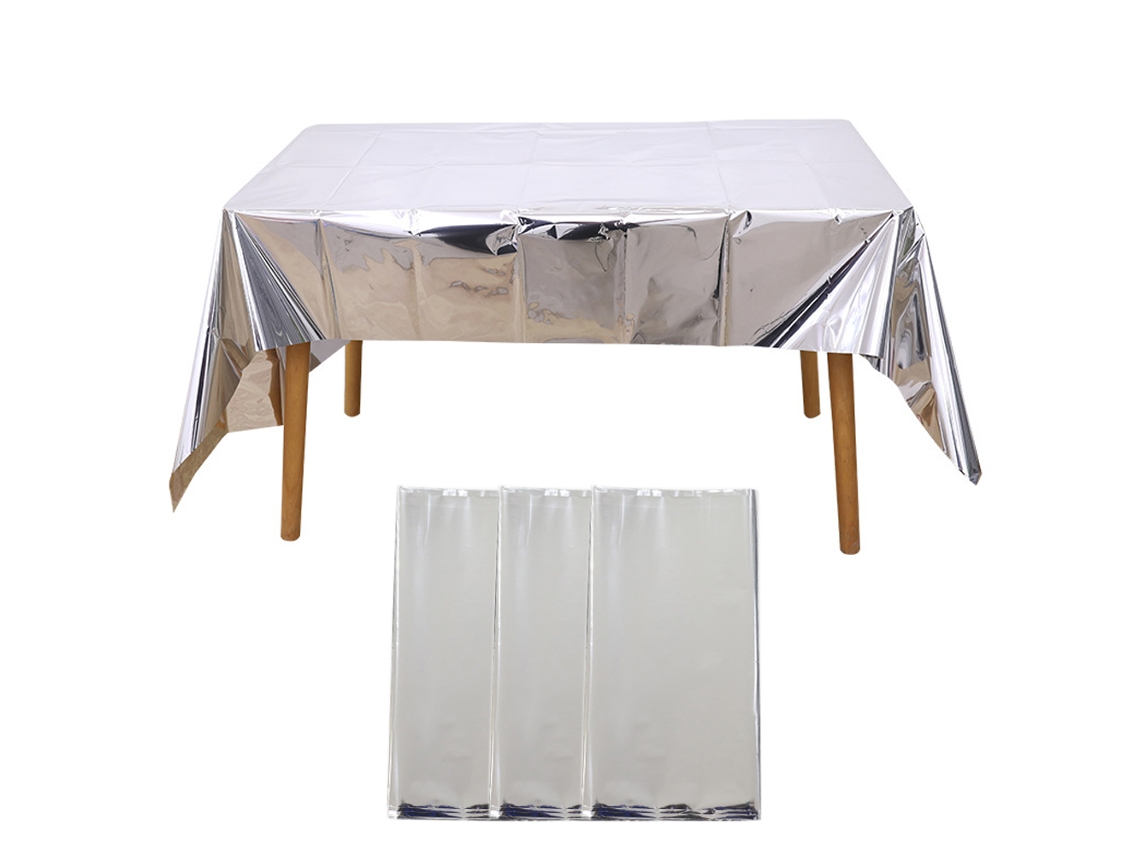 3 Peças de Toalha de Mesa de Festa de Plástico Brilhante À Prova D'Água para Festa de Noivado de Casamento 54 X 108 Polegadas Prateado