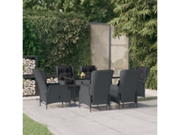 Vidaxl 7 Pcs Conjunto De Jantar P/ Jardim Vime Pe Cinzento-escuro