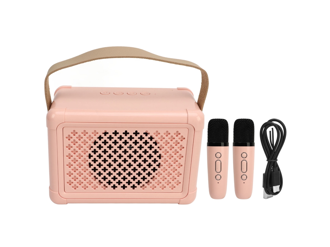 2026 máquina de Karaoke Mini Con 2 Micrófonos Inalámbricos Altavoz Bluetooth Portátil para Fiesta En Casa Boda Camping Rosa