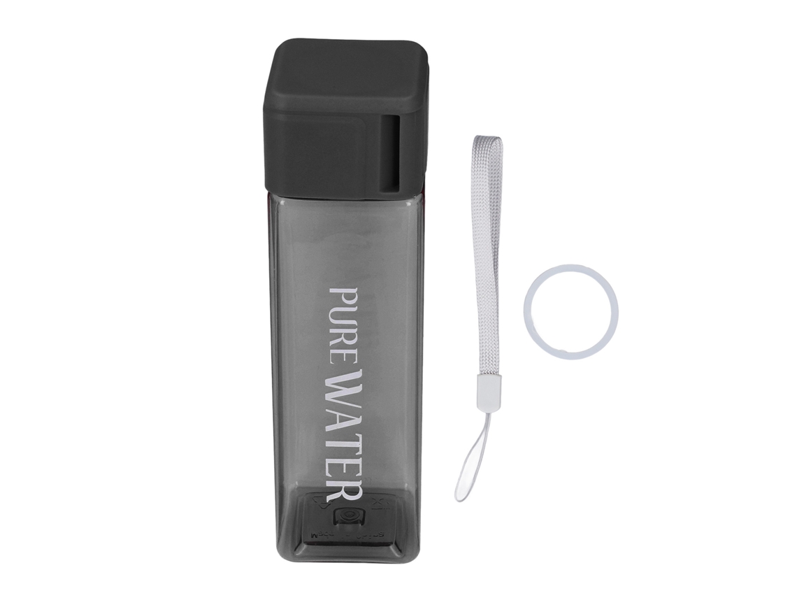 Garrafa de Água Transparente 500ml com Cordão de Pulso Preto
