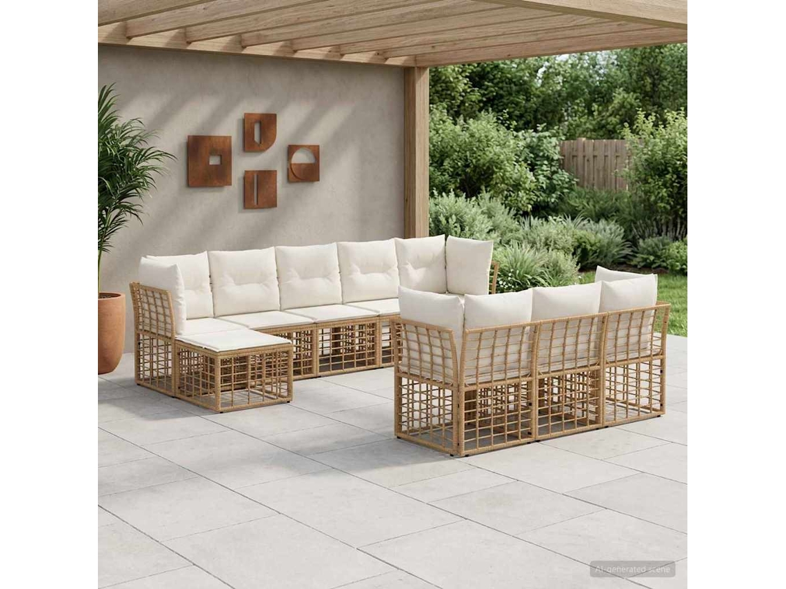 Vidaxl Conjunto De Sofás Para Exterior Natural E Branco Creme