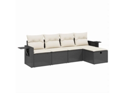 Vidaxl 5 Pcs Conjunto Sofás De Jardim Com Almofadões Vime Pe Preto