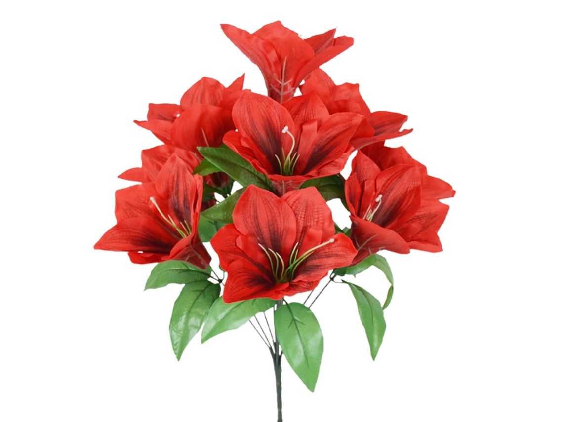 Ramo Flores Artificiais Clivia Vermelho 10 Cabeças