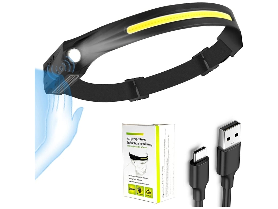 2026-lanterna Frontal Led Recargable Usb Com Sensor Inteligente Resistente Ao Calor E Suor 350 Lúmenes Impermeável