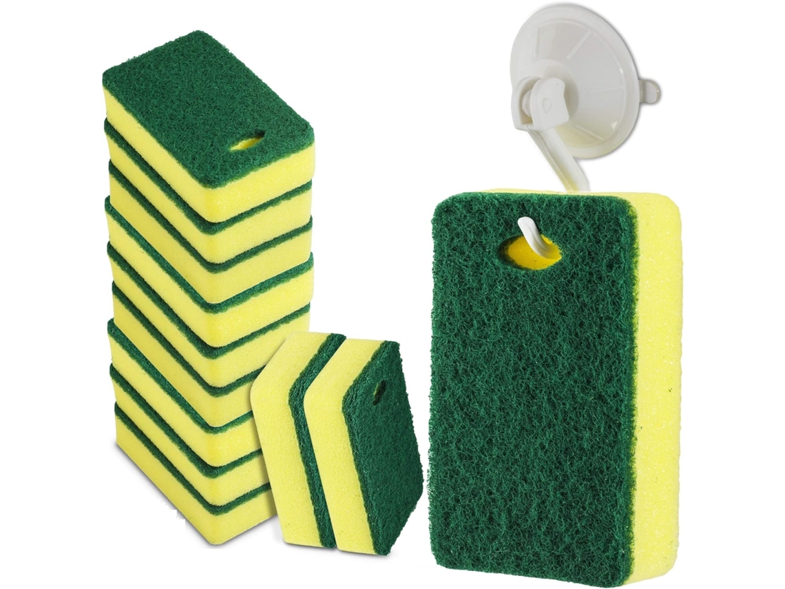 KOFIHETY Esponjas Antirriscos Para Limpeza Multiuso, Esponja De Limpeza Dupla Face Com Furo Para Pendurar E Sistema De Drenagem Sem Odor, Limpeza Sem Esforço D
