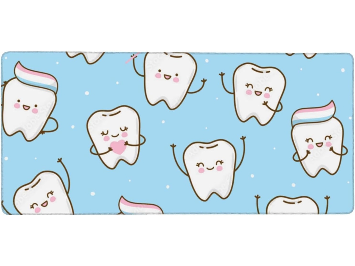 Mousepad Grande para Computador com Estampa de Dentes Desenho Animado Fofos, Base Borracha Antiderrapante, 40