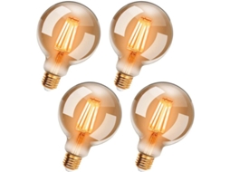 Pacote De 4 Lâmpadas Led Vintage Edison G95 E27, 6w, Branco Quente 2200k, Filamento Retrô, Não Regulável