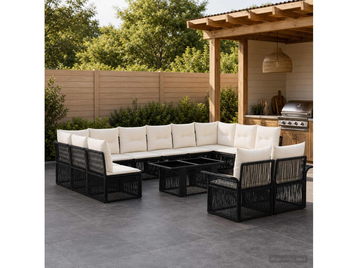 Vidaxl Conjunto De Sofá De Jardim 13 Unid. Preto E Branco Creme