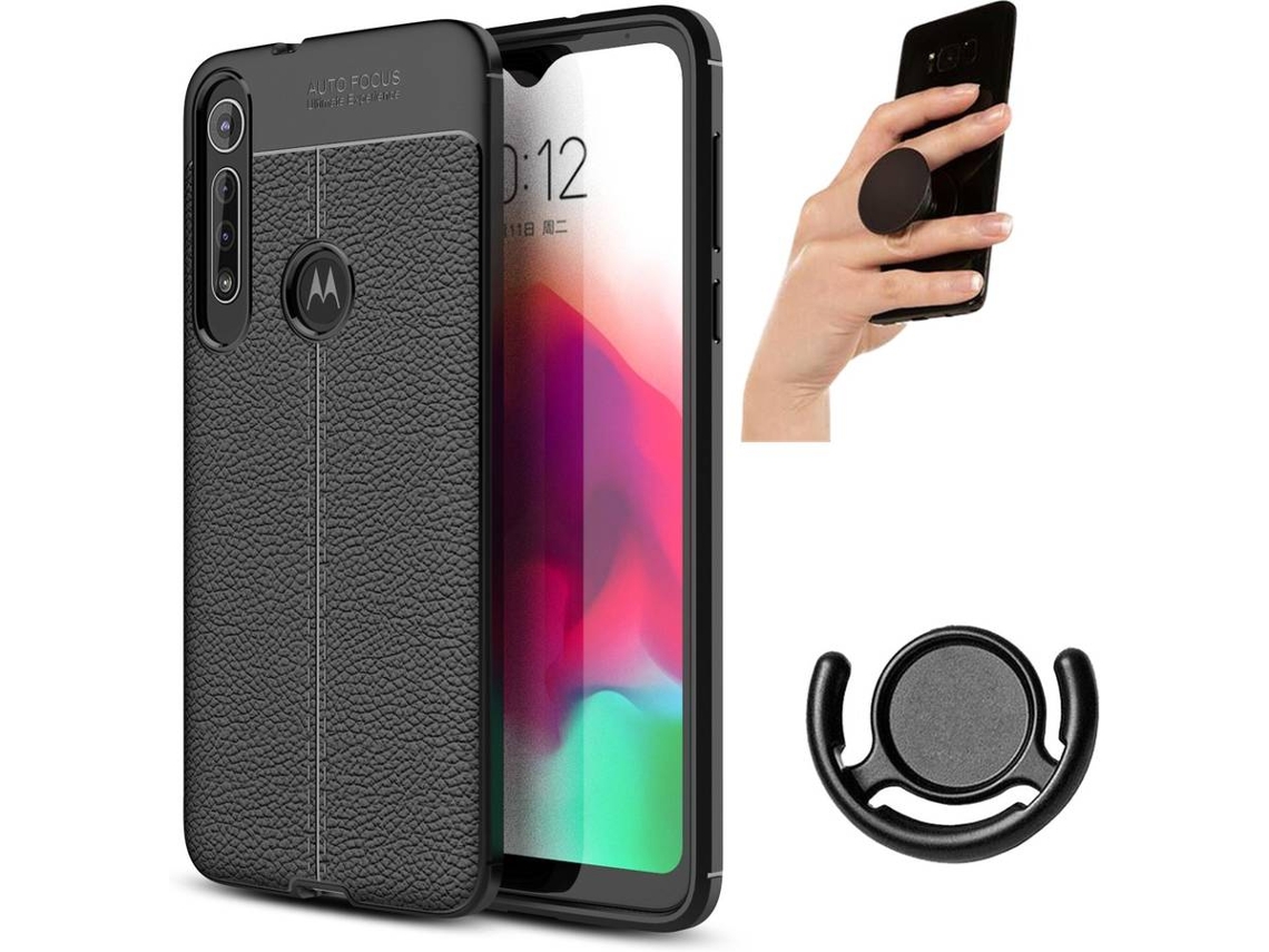 Capa, Suporte e Popsocket Motorola One macro Rugged Leather Preto