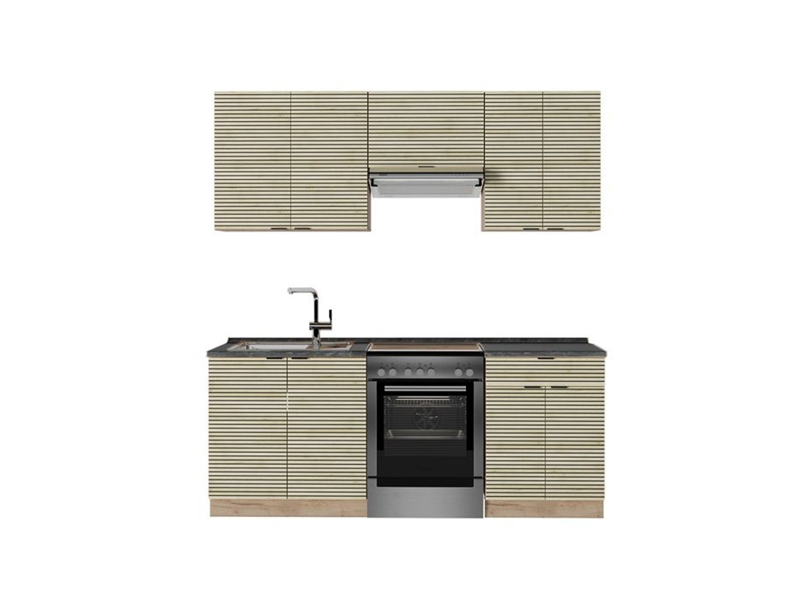 Cozinha Fame Line, 200cm, Pt Antracite, Carvalho Lambris/carvalho Dourado, Carvalho De Força Dourado, Vicco