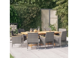 Vidaxl 9 Pcs Conjunto De Jantar Para Jardim Com Almofadões Cinzento