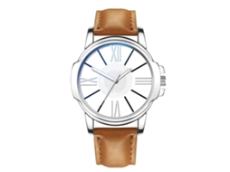 Relógio de pulso masculino de quartzo com pulseira de couro, estilo casual.