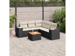 Vidaxl 6 Pcs Conjunto Sofás De Jardim C/ Almofadões Vime Pe Preto