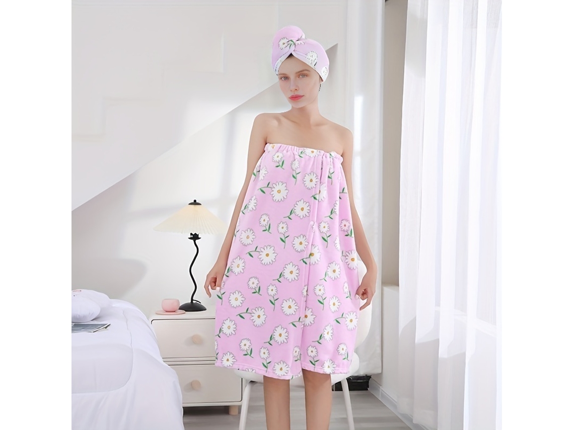 Kit: Roupão Estampado + Secador, Toalha Felpuda Coral, para Pós banho Confortável em Casa Ou Spa STELASPLEN