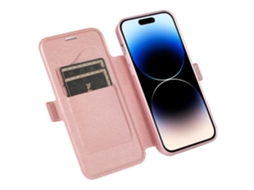 Capa Slide Câmara Para Iphone 14 Pro Max Pele Sintética Anti-choque Magnética Com Porta-cartões Rosa