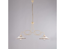 Lustre E Deco Em Ferro Bistrot Marfim. Efeito Decapado Com Difusores Cerâmicos D. 30 Branco E Marrom 2 Luzes L. 98 X 30 Belight
