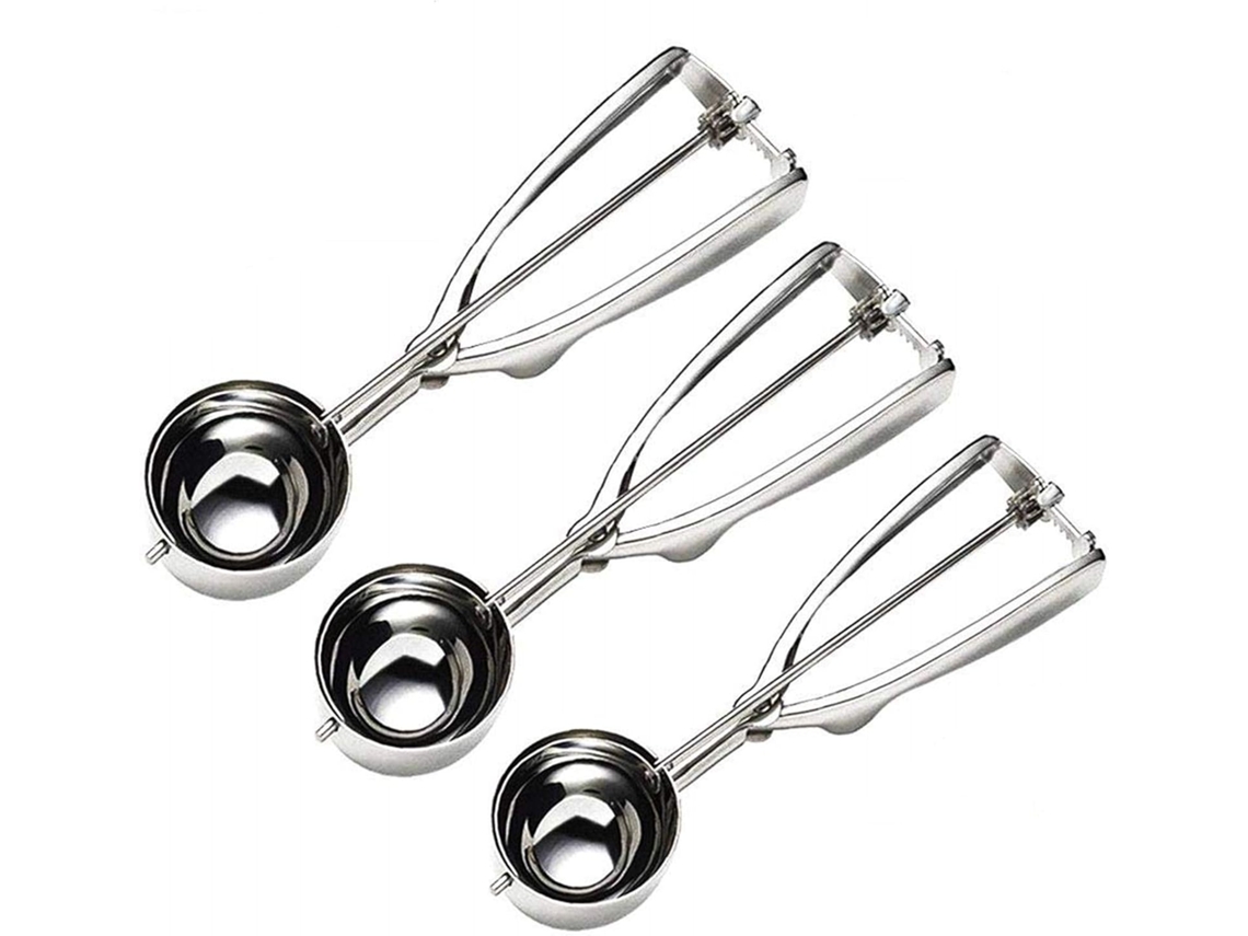 Colher Gelado Inox 3pcs, Boleador Reutilizável Sorvete Biscoitos DUREFORWARD