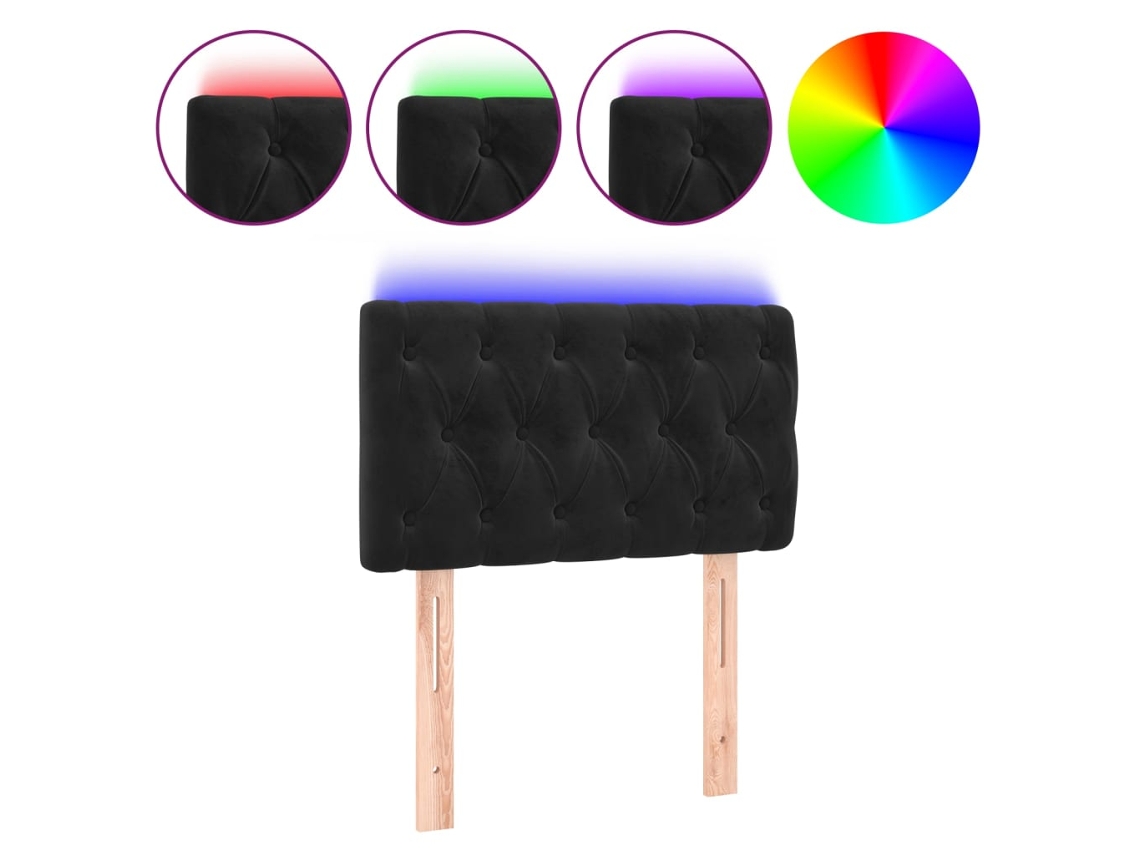 Led Headboard, Led Headboards Vidaxl Preto Veludo (80 X 7 X 78/88 Cm)