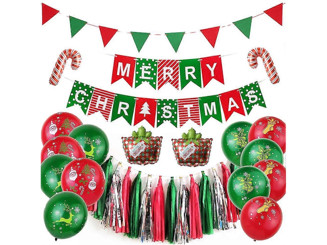 Kit De Balões De Feliz Natal Com 31 Peças, Faixa Triangular, Balões De Látex Metalizados E Borlas Olysi Shop