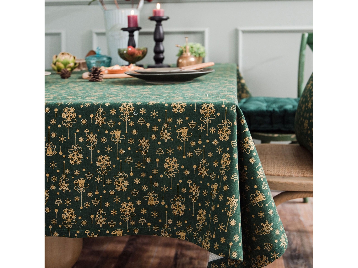 Toalha De Mesa De Linho E Algodão Para Festa De Natal, Estilo Japonês, Verde, Bronze, Sino De Vento, Retangular, Decoração Para Casa, Verde