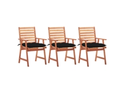 Cadeiras De Jantar P/ Jardim 3 Pcs C/ Almofadões Acácia Maciça Dkd Home Decor