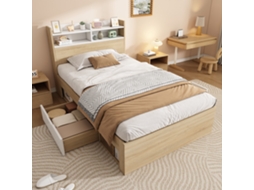 Cama Individual 90x190 Branco/carvalho Com Gavetas E Prateleiras