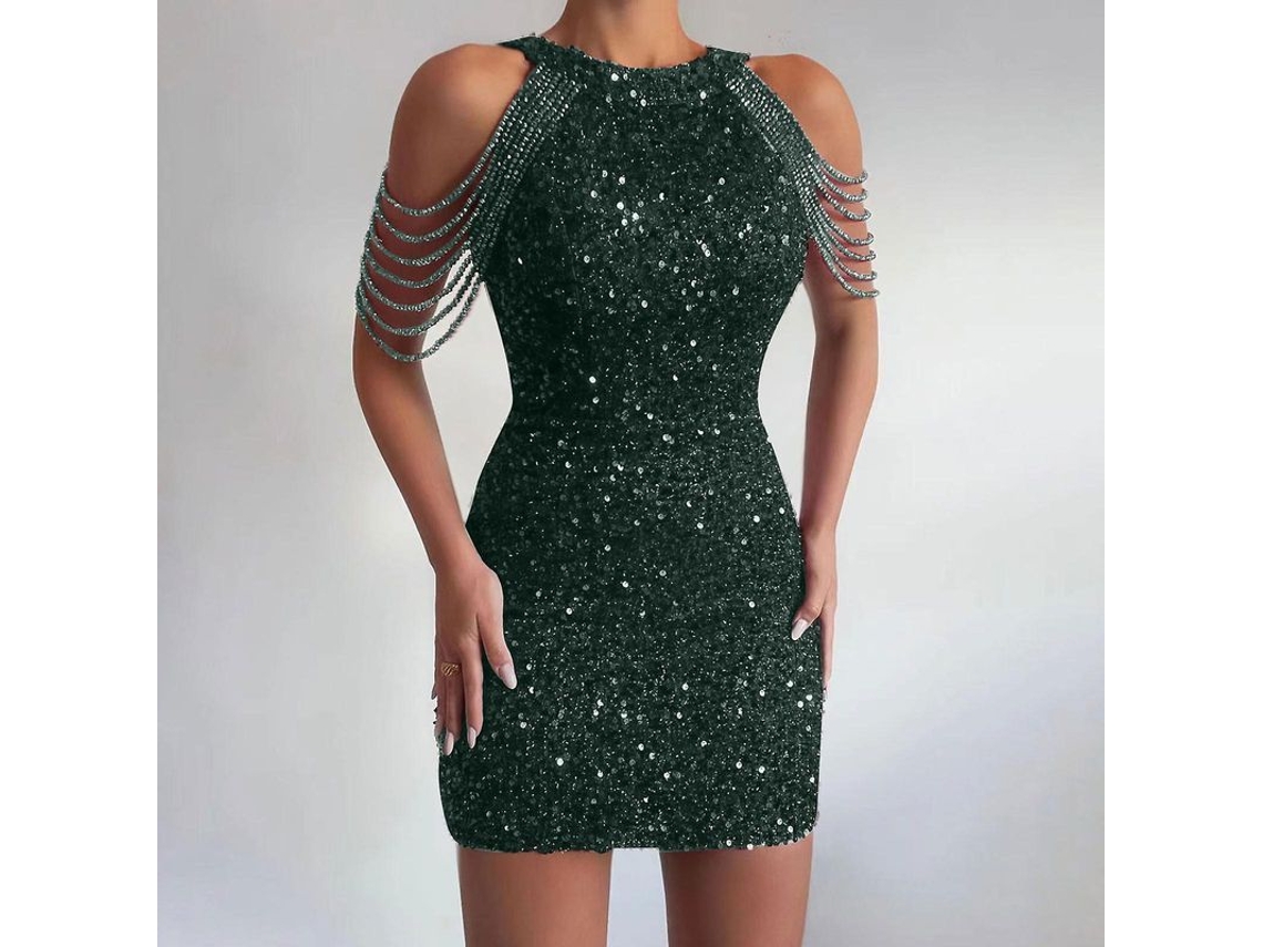 2026 vestido Mini Sem Mangas de Strass para Mulher 2023 Moda Formal Festa Gola Redonda Cremalheira Tamanho 3x large
