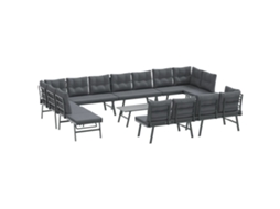 9 Pcs Bancos de Jardim com Almofadões Aço Revestido a Pó Preto MAISON EXCLUSIVE