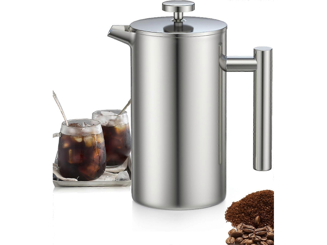 Cafeteira Francesa De Aço Inoxidável De 1 Litro, Com Filtro Triplo, Função Manter Aquecido E Êmbolo De Aço Inoxidável.