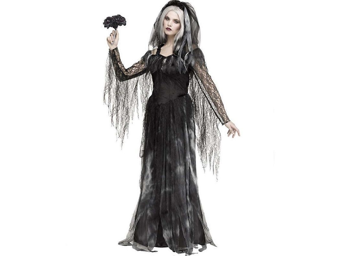 Disfraz De Noiva Fantasma Sexy Para Halloween Medieval Bruja Gótica Zombie Vampiro Terrorífico Negro M