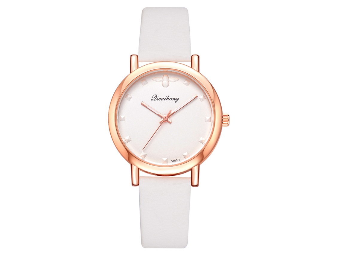 Relógio de Pulso Feminino Simples de Quartzo com Pulseira de Couro Pu Branco