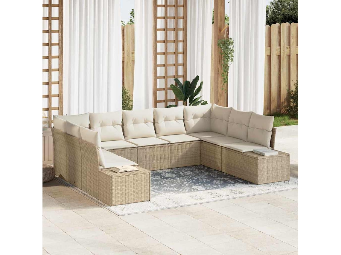 Vidaxl Conjunto De Sofá De Jardim 9 Unid. Bege Vime Pe