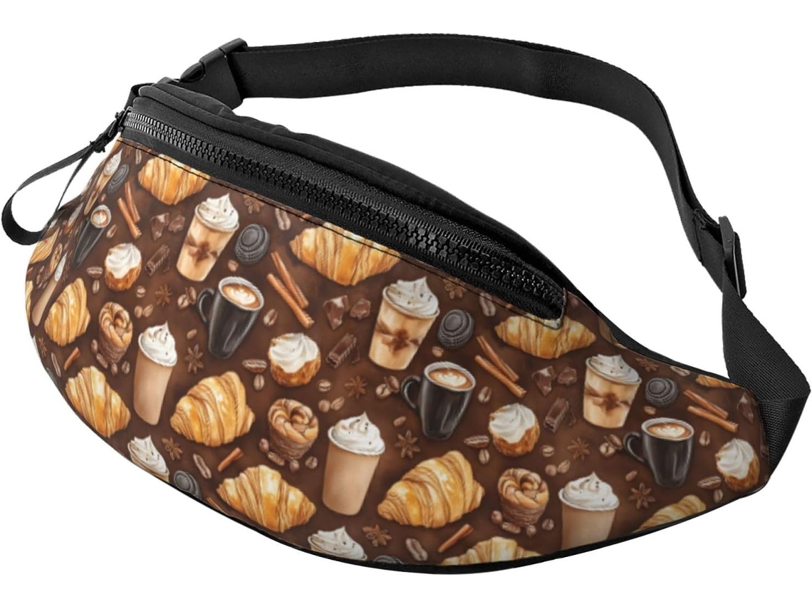 Pochete com Estampa de Café para Homens e Mulheres Ideal Poliéster Zíper Viagens Férias | S/MARCA