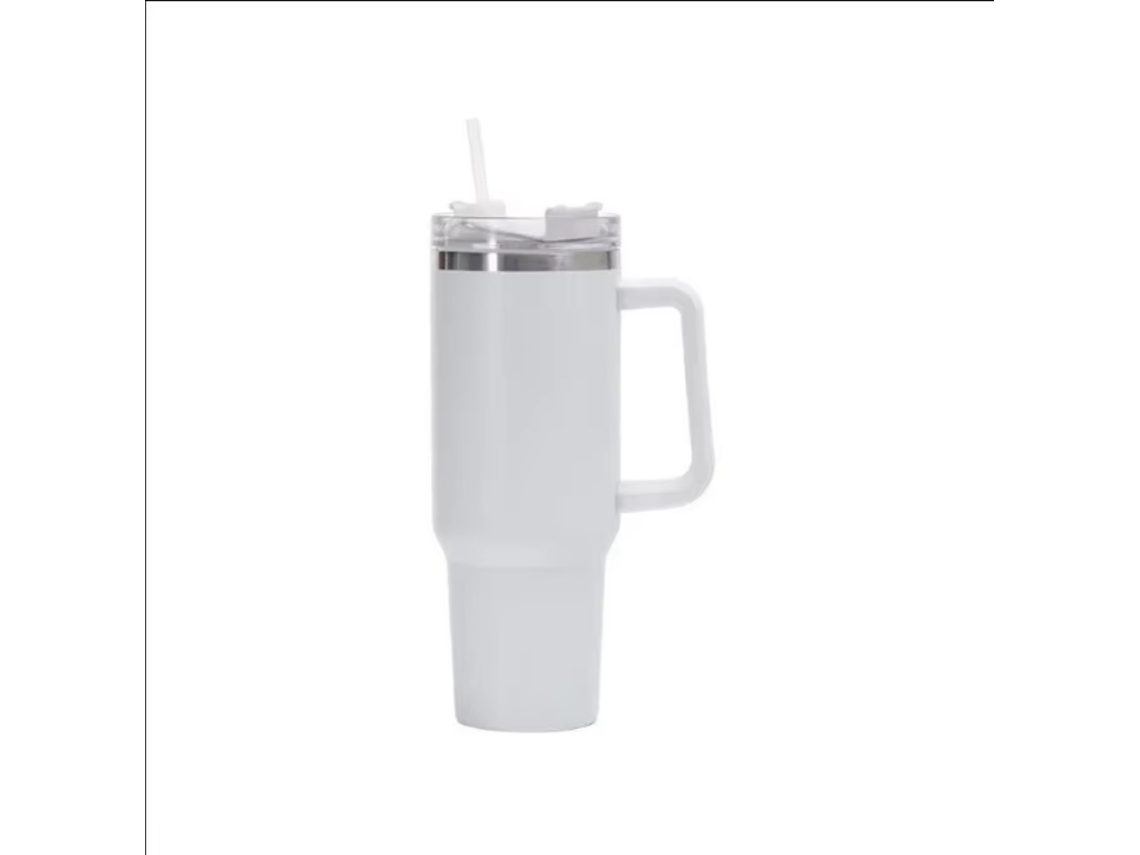 Caneca Térmica de Viagem com Parede Dupla , 1200 Ml (40 Oz), com Alça e Canudo. MDUG (branca)