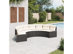 Vidaxl Sofá De Jardim Com Almofadões Semicircular Vime Pe Preto