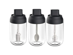Recipientes De Condimentos De Vidrio 3 Piezas Com Colher E Tampa Hermética Para Especiarias E Molhos