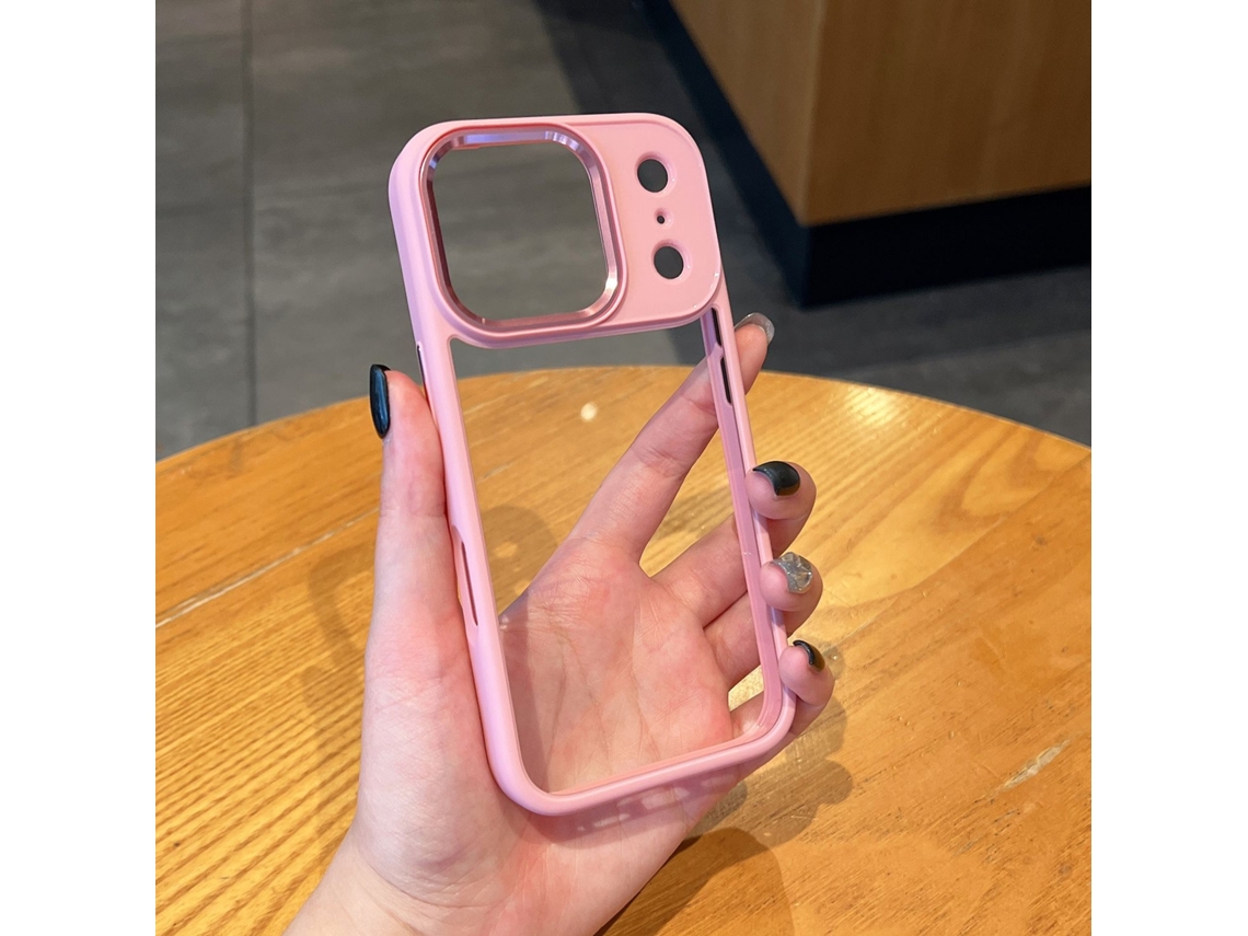 Capa Para Iphone 17 Rosa Com Anel De Lente De Metal Transparente E Resistente A Impactos.