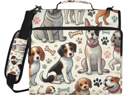Organizador de Bolsa com Estampa de Cachorrinhos em Desenho Animado e Macio, Cor Bege, 3 Argolas com Compartimento