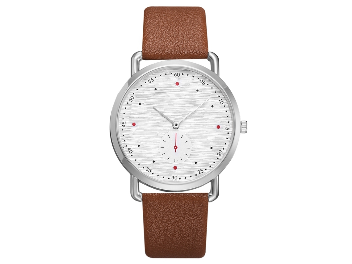 Relógio de Pulso Masculino de Quartzo Casual de Negócio com Pulseira Pu Marrom+prata