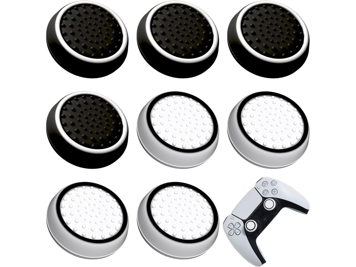2 Caps Joystick Silicone Preto+branco Antiderrapantes Para Ps5/ps4/ps3